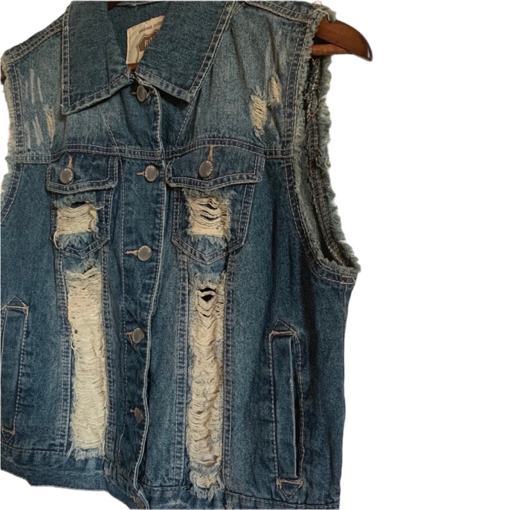 Route 66 Distressed Denim Vest - Picture 2 of 6